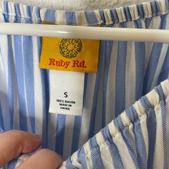 Ruby Rd. Blue Striped Off the Shoulder Flare sleeve shirt womens size small - Picture 3 of 4